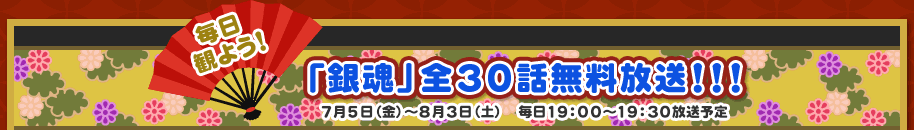 毎日観よう！「銀魂」全30話無料放送！！！7月5日(金)～8月3日(土)　毎日19：00～19：30放送予定