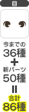 目 今までの36種+新パーツ50種=合計86種