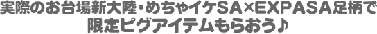 実際のお台場新大陸・めちゃイケSA×EXPASA足柄で限定ピグアイテムもらおう♪