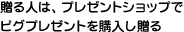 贈る人は、プレゼントショップでピグプレゼントを購入し贈る
